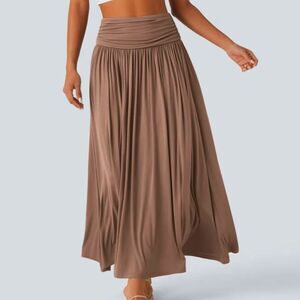 Halara High Waisted Ruched Flowy Maxi Casual Skirt Sz. Medium Praline Pink